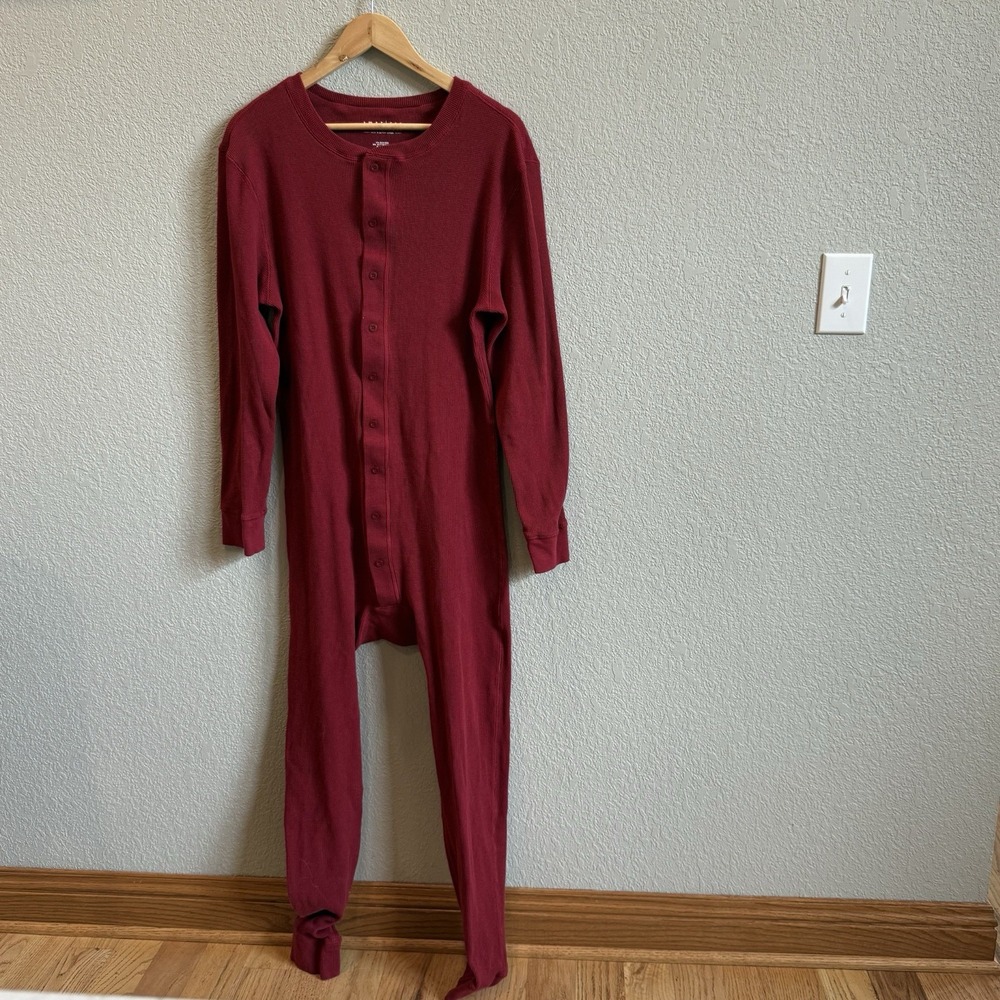 American Essentials Cotton Silk Waffle Thermal Union Suit Men's XL Cherry Red